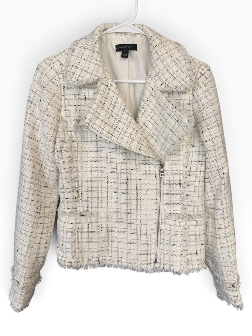 Ann Taylor Black and White Tweed Moto Jacket - Size 0